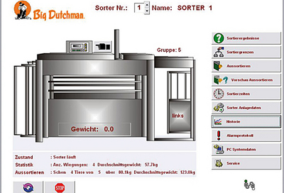 Das Startmenü des TriSort-Computers mit Echtzeit-Visualisierung und allen wichtigen Informationen zur Anlage.