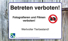 Stallschild Fotografieren und Filmen verboten