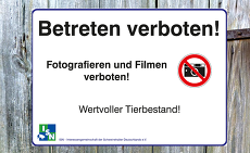Stallschild Fotografieren und Filmen verboten