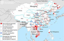 Die Karte der FAO gibt einen Überblick über die ASP-Situation in Asien (Quelle: FAO)