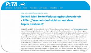 Screenshot der Pressemitteilung von PETA (https://www.peta.de/presse)