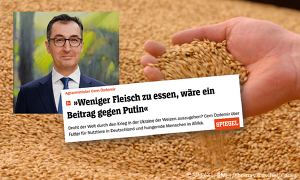 Bundeslandwirtschaftsminister Cem Özdemir bringt in einem Spiegelinterview einen Fleischverzicht gegen Putin ins Gespräch. ©SPIEGEL, BMEL/Thomas Truschel, Canva