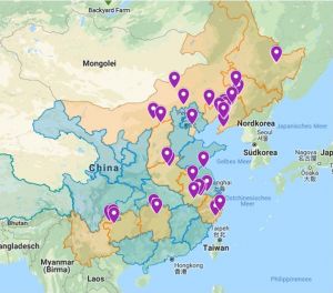 Aktuelle Karte der OIE/MARA zu den ASP-Fällen in China (Quelle: Google Maps)
