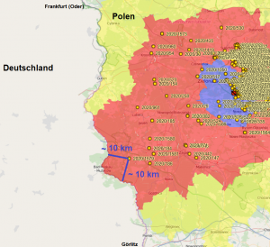 Der neueste ASP-Fund bei Wildschweinen in Westpolen ist nur noch 10 km von Brandenburg und Sachsen entfernt. (Quelle: https://bip.wetgiw.gov.pl/asf/mapa/)