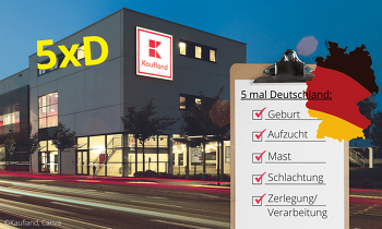 Der Zug "5xD" rollt: Auch Kaufland stellt Schweinefrischfleisch ab 2022 auf deutsche Herkunft um ©Kaufland, Canva