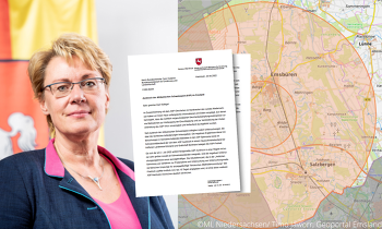 Die Niedersächsische Landwirtschaftsministerin Barbara Otte Kinast fordert Bundeslandwirtschaftsminister Cem Özdemir auf, sich persönlich für eine Fristverkürzung bei den ASP-Sperrzonen in Niedersachsen einzusetzen. ©ML/Jaworr, Geoportal Emsland