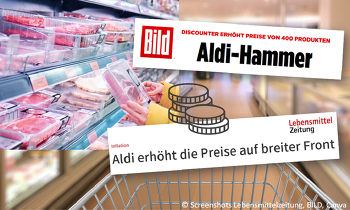 ALDI ehöht die Preise für Lebensmittel ©LZ, BILD, Canva