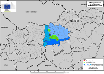 Aktuelle MKS-Sperrzonen in der Slowakei und Ungarn (Karte: EU Kommission)
