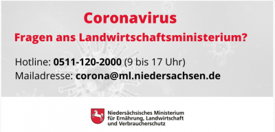 Corona Hotline des Landwirtschaftsministeriums in Niedersachsen (Quelle: https://www.ml.niedersachsen.de)