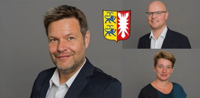 Zum Team von SH-Landwirtschaftsminister Robert Habeck gehören die Staatssekretäre Tobias Goldschmidt und Anke Erdmann.