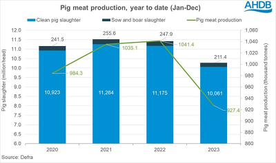 Britische Schweinefleischerzeugung und Schweineschlachtungen  ©AHDB nach Defra