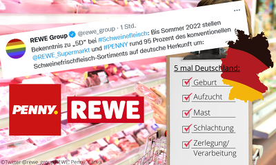 5 mal D: REWE will ab Sommer 2022 beim Frischfleischsortiment komplett auf Schweinefleisch setzen, das von Schweinen kommt, die in Deutschland geboren, aufgezogen und gemästet wurden.