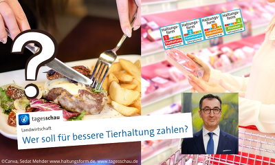 Cem Özdemir will 2022 konkrete Pläne für eine verbindliche Haltungskennzeichnung vorlegen - jedoch scheinbar ohne den Gastronomiebereich. ©Canva, Sedat Mehder, www.haltungsform.de, www.tagesschau.de