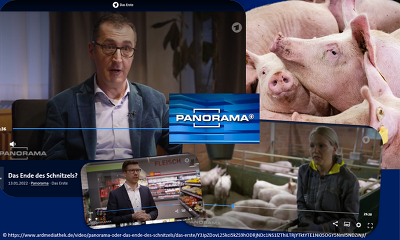 In dem Panorama-Beitrag wurde die aktuelle Misere der Schweinehalter ausgewogen erläutert. Cem Özdemir bekannte sich außerdem zur deutschen Schweinehaltung (Bildquelle: https://www.ardmediathek.de/video/panorama-oder-das-ende-des-schnitzels)