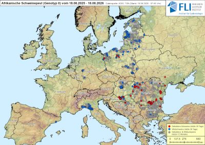 Karte: ASP in Europa, Stand 18.08.2026 ©FLI