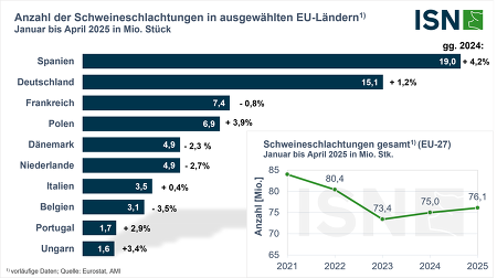 In der EU wurden zuletzt wieder mehr Schweine geschlachtet ©ISN nach Eurostat, AMI
