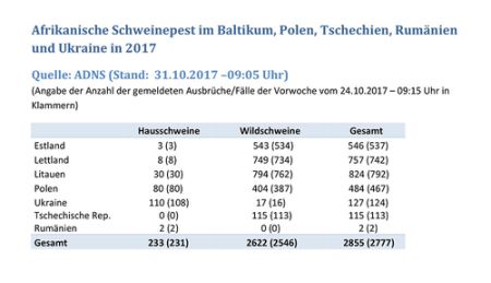 Ausbreitung der Afrikanischen Schweinepest (Stand: 31.10.2017, Quelle: FLI)