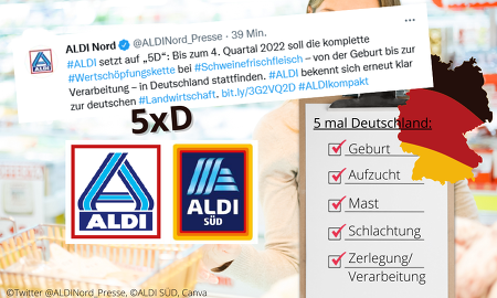 ALDI SÜD und ALDI Nord wollen bis zum vierten Quartal 2022 im Frischfleischsortiment komplett auf 5 x D umstellen