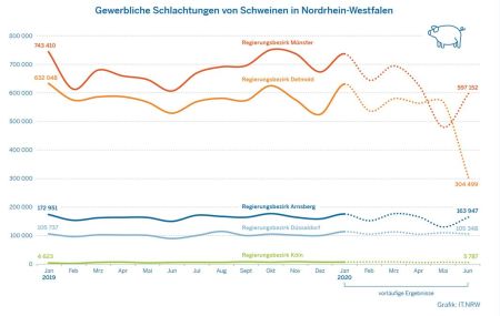 NRW: Zahl der geschlachteten Schweine im Juni 2020 um 14,8 Prozent niedriger als ein Jahr zuvor (Quelle: https://www.it.nrw/)