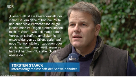 Bei NDR Info: ISN-Geschäftsführer Dr. Torsten Staack zur Situation der betroffenen Schweinehalter in Niedersachsen ©NDR Info