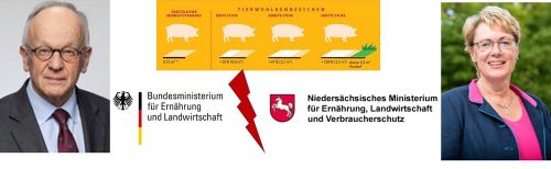 Die zukünftige Kennzeichnung von Tierwohl sorgt für Spannungen (Bildquellen: https://www.bmel.de https://www.ml.niedersachsen.de)