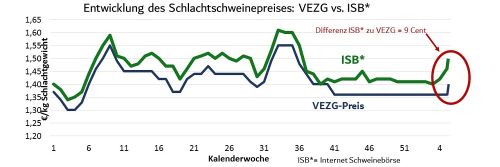 Der Preisabstand zwischen Vereinigungspreis und Internet Schweinebörse bleibt groß