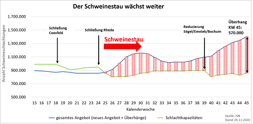 Überhangsschätzung nach Kalkulationen der ISN bis KW 45 (Stand: 05.11.2020)