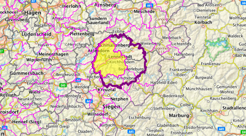 Restriktionszone um den Fundort in Kirchhundem (NRW) © https://visualgeoserver.fli.de, Canva