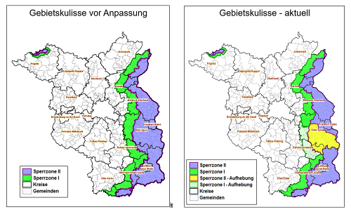Gebietskulisse in Brandenburg vor der Anpassung und aktuell ©MSGIV