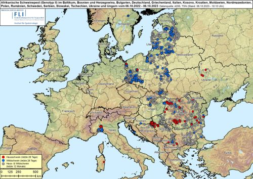 ASP-Ausbreitung in Europa 2023 (Stand 06.10.2023) ©FLI